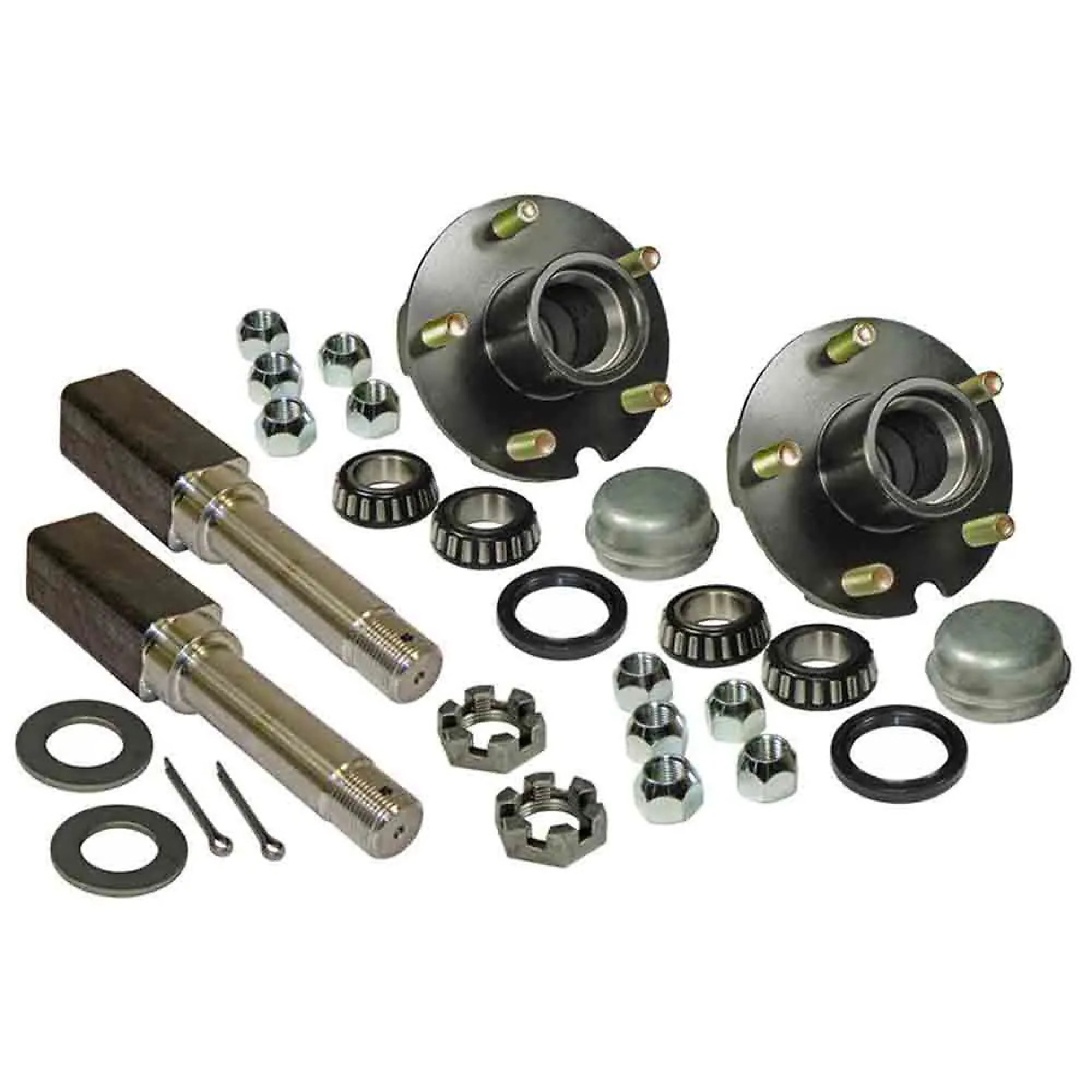 Rigid Hitch, Pair of 5-Lug Hub/Square Spindle End Units, Fits 1.5in Square Tube, Spindles for 1-1/16 Inch ID Bearings, 1350lb Capacity Per Hub, Model# AKSQ-2200545